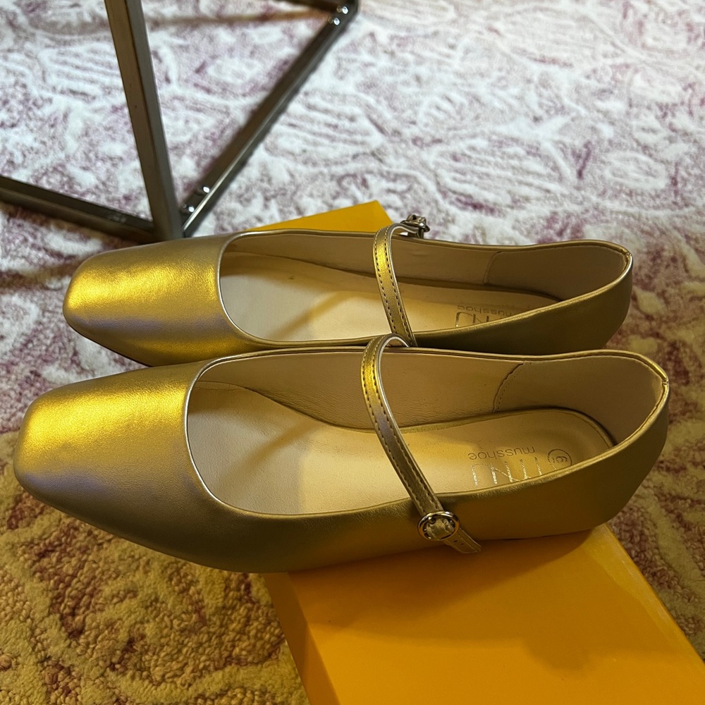 Gold Mary Jane Flats - Picture 3 of 8